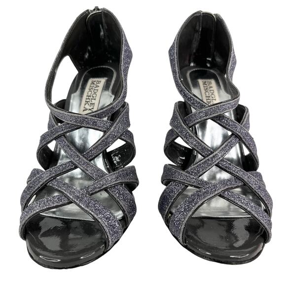 Badgley Mischka Junebug Criss Cross 4" Heels 6.5 Charcoal Glitter - Picture 5 of 14
